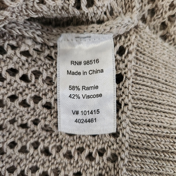 Coldwater Creek Wmns Beige Ramie Blend Crochet Open Knit Crewneck LS Sweater |M| - Picture 6 of 6